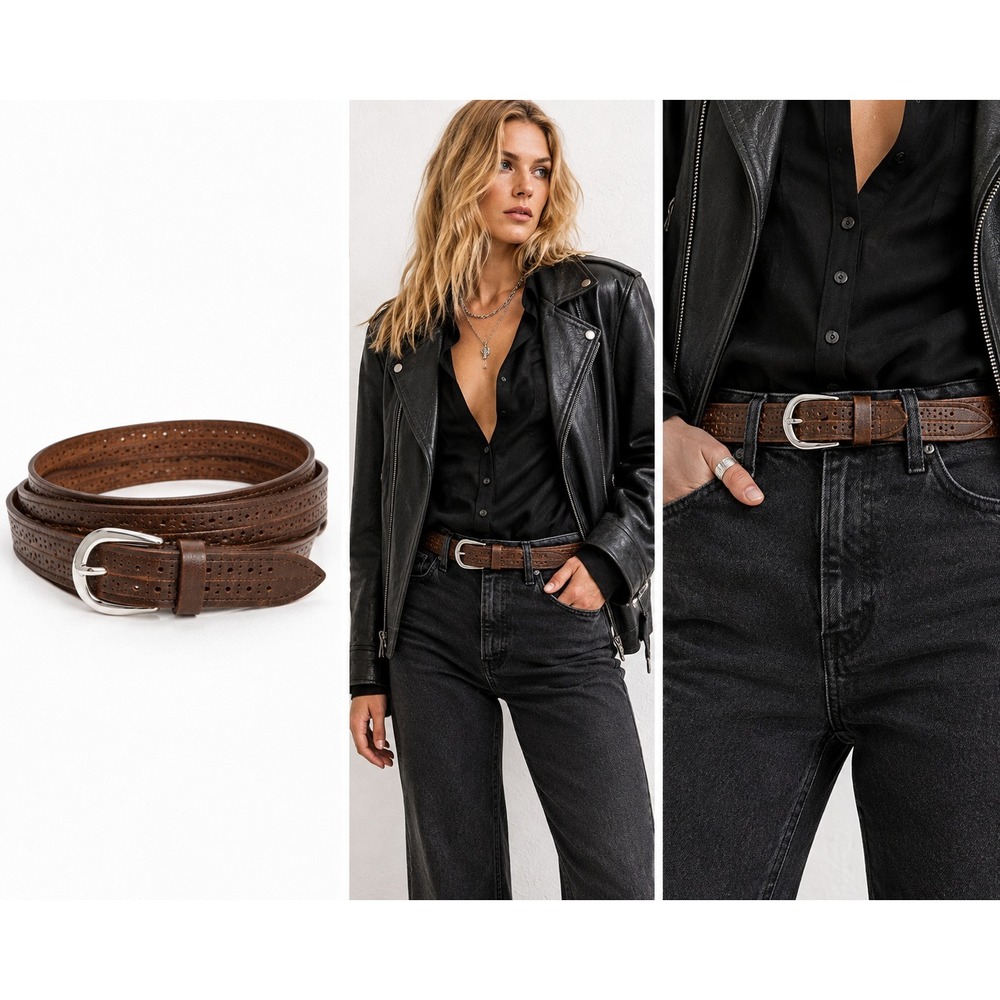 Isabel Marant Klaudia Belt Edgy Perforated Calf Leather Silver Buckle Italy Chic